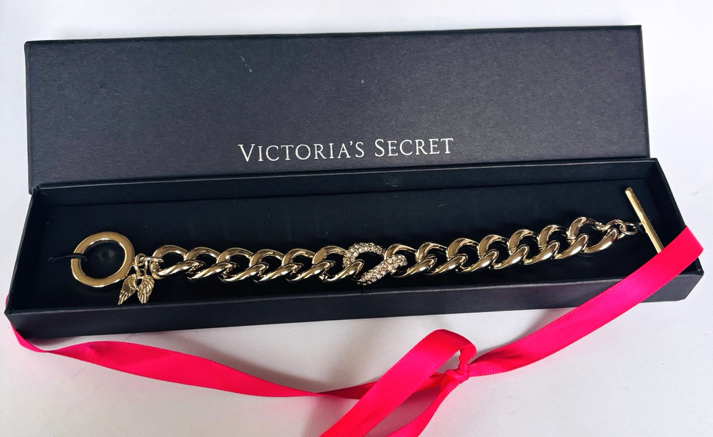 Victoria's Secret gold tone heavy link rhinestone toggle 8" bracelet